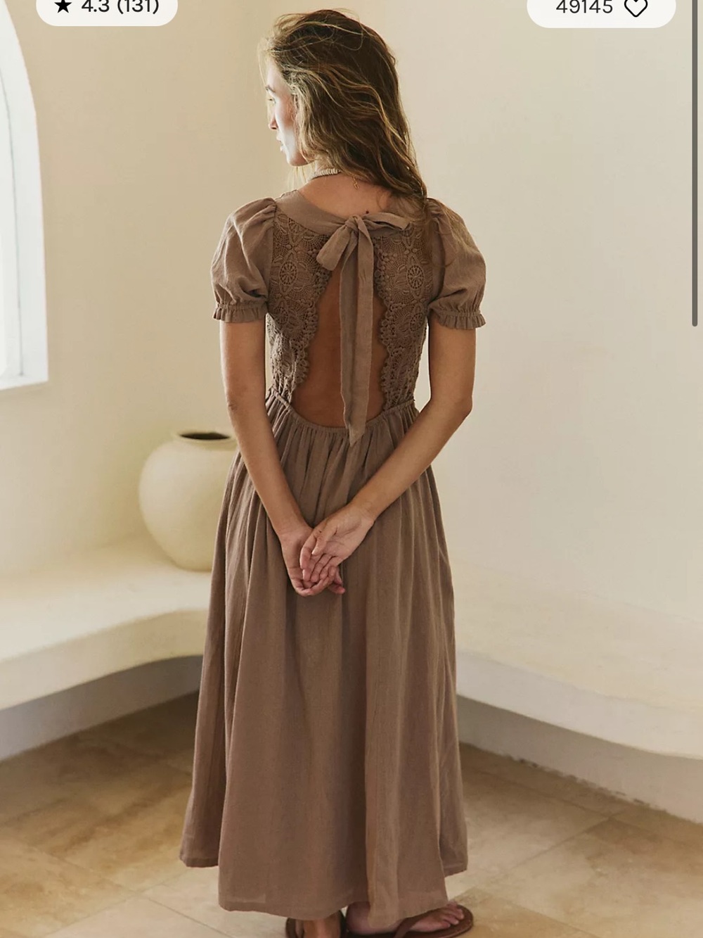 Free People Brown Lace-Trim Maxi Dress with gorgeous bow in back - Picture 2 of 5
